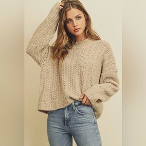 Open Knit Mock Neck Sweater